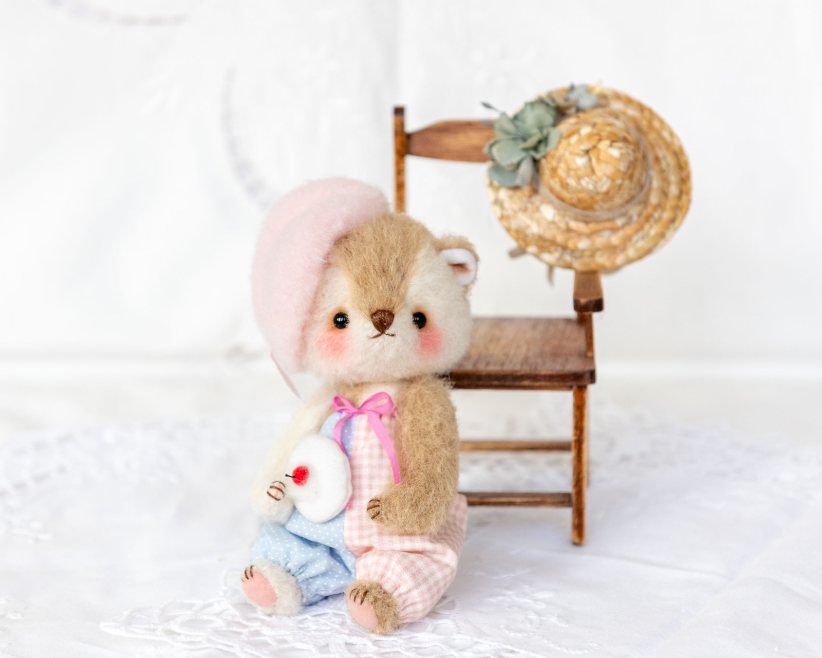 OOAK Handmade Artist Squirrel Pink Blue Outfit Collectible 6
