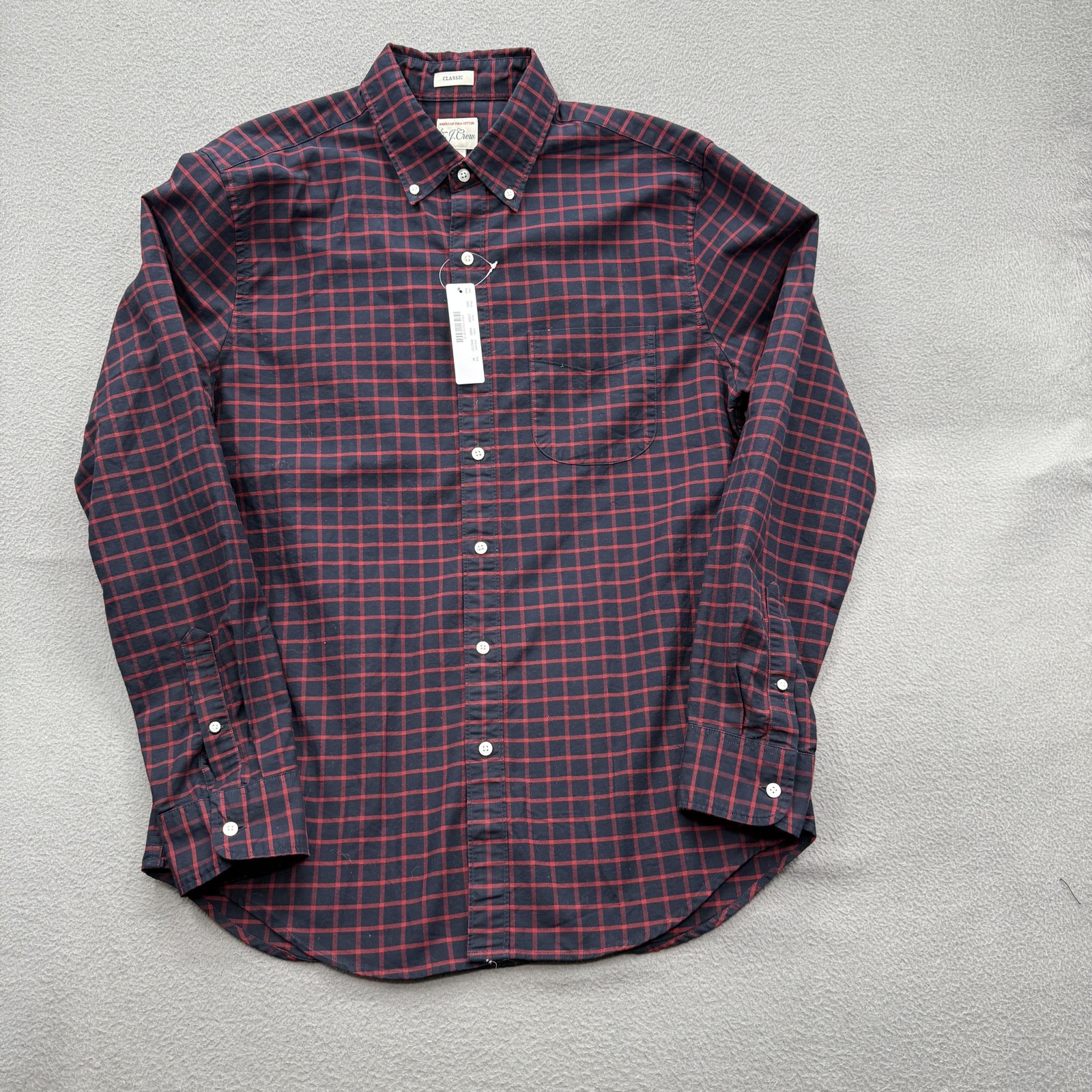 J Crew Shirt Mens Medium Navy Red Check Classic Fit American Pima Cotton