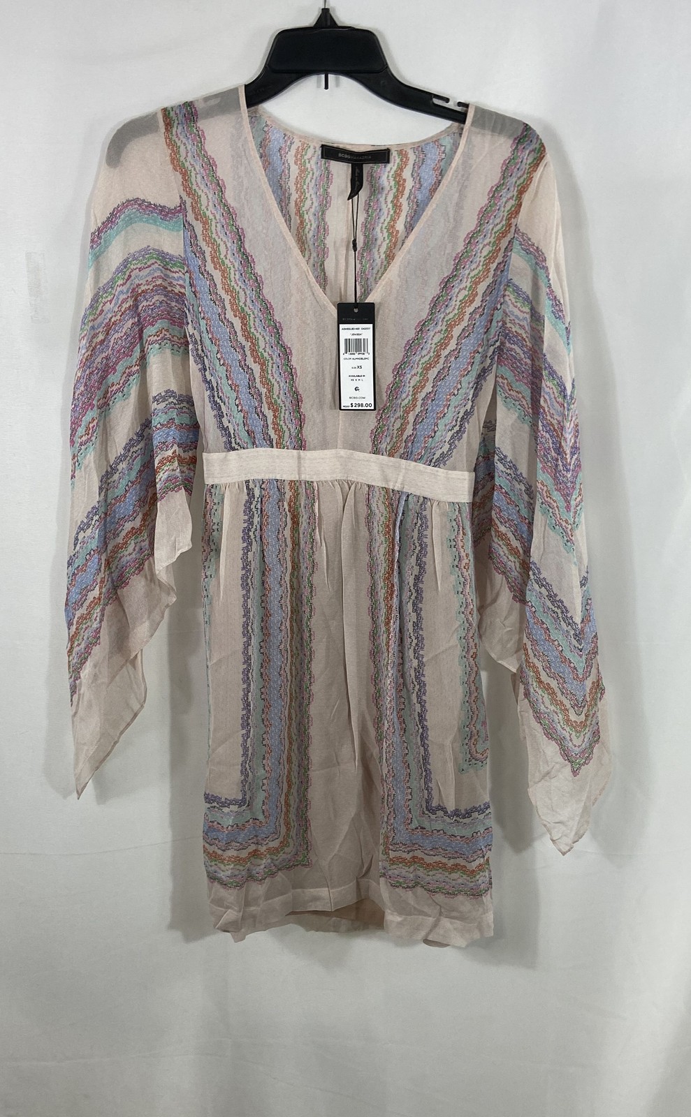BCBGMAXAZRIA Women\'s Jenissa Silk Dress Almond Blossom Multicolor V-Neck NWT XS