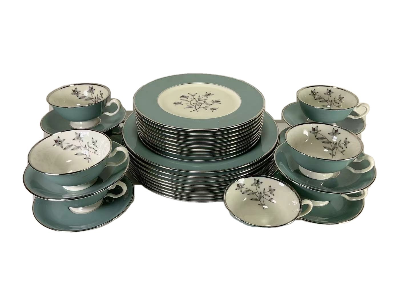 Lenox Kingsley 35 Piece China Service Teal Band Platinum Trim X-445 Dinnerware