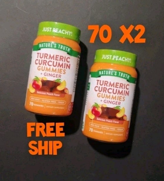 70 X 2 Nature\'s Truth Turmeric Circumin Gummies Plus Ginger, 6/27 Exp Peachy