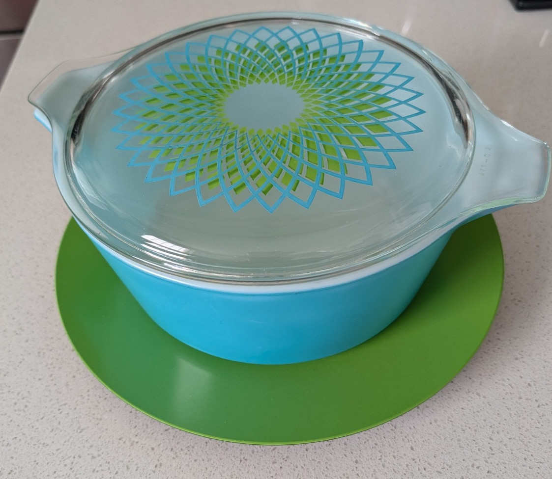 htf pyrex 575 spirograph base, lid and underplate