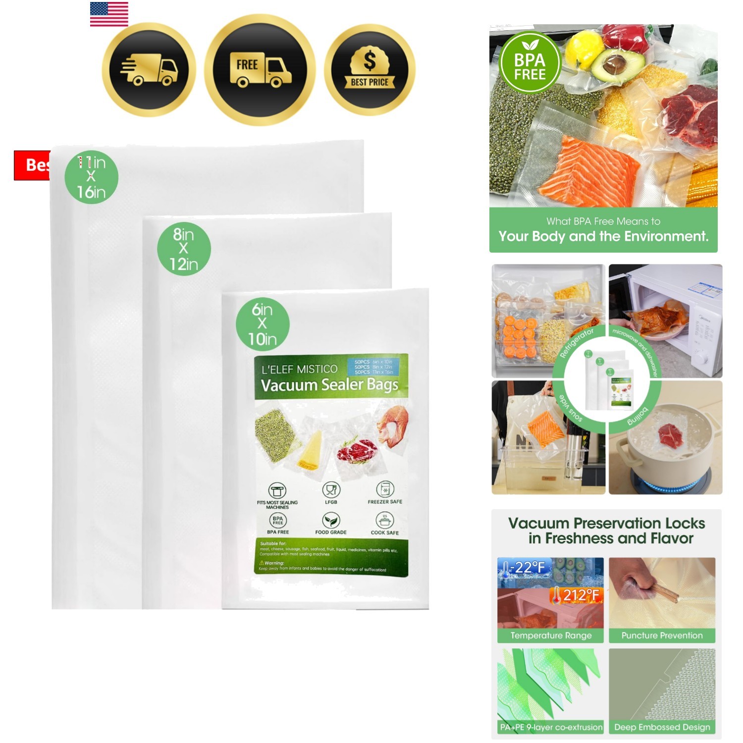 Precut Vacuum Sealer Bags for Food, 50 Gallon 11