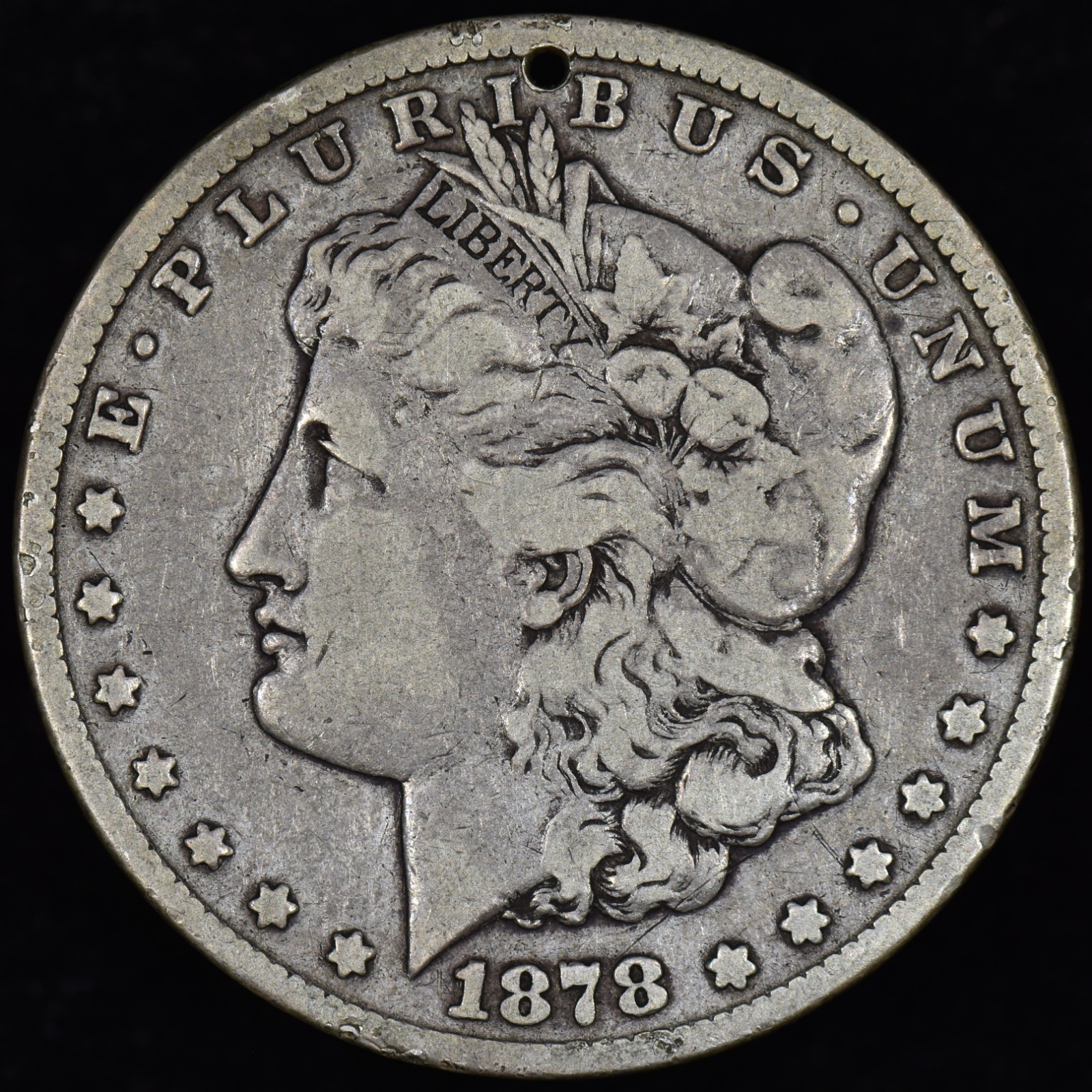 1878-CC $1 MORGAN DOLLAR ✪ VF VERY FINE DETAILS ✪ SILVER COIN HOLED HOLE