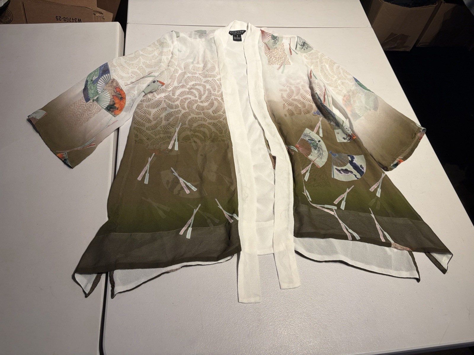 Citron Santa Monica Duster Women’s Small Silk Top Kimono Art Asian Sheer Floral Citron Santa Monica Duster Women’s Small Silk Top Kimono Art Asian Sheer Floral