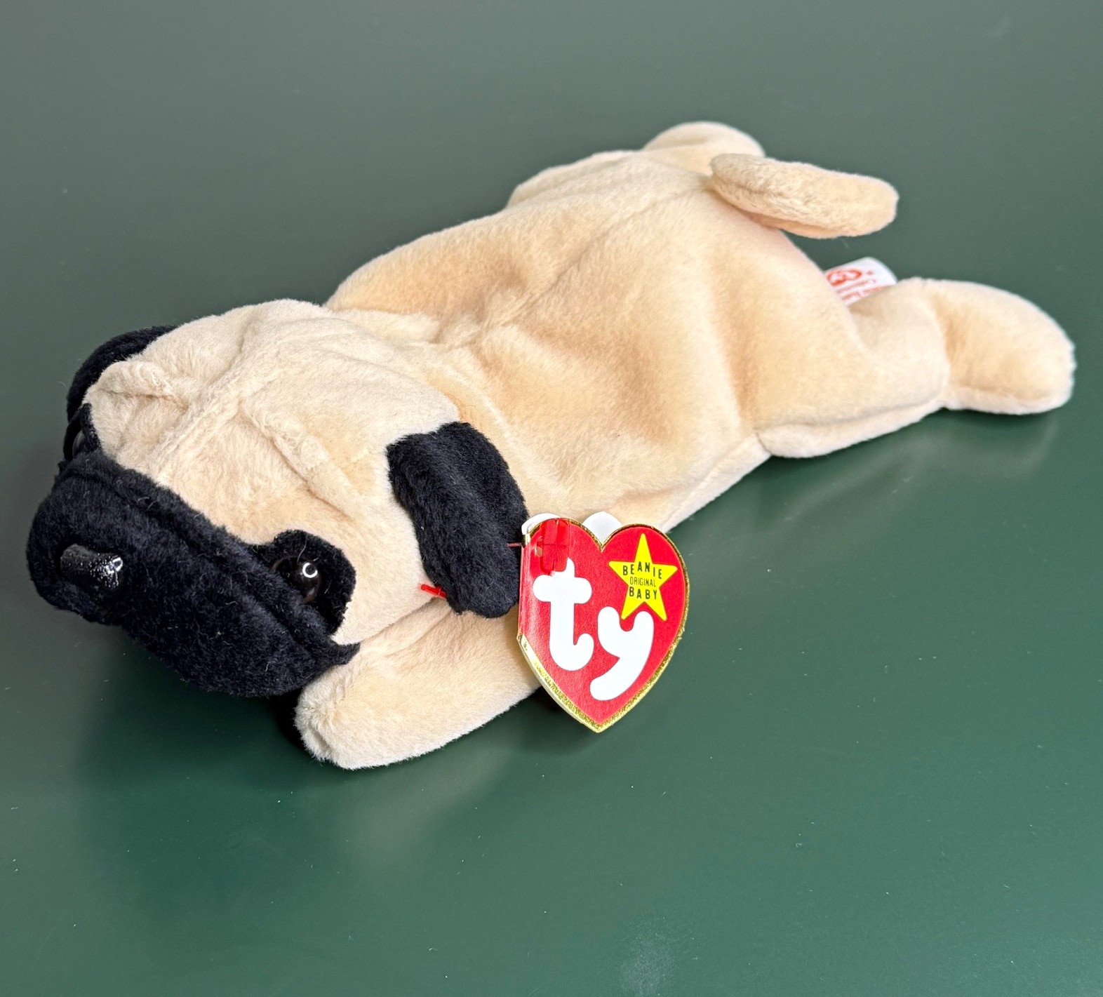 TY Beanie Baby - PUGSLY (PVC Pellets - 4th Gen Hang Tag- All CAPS Error) 1996