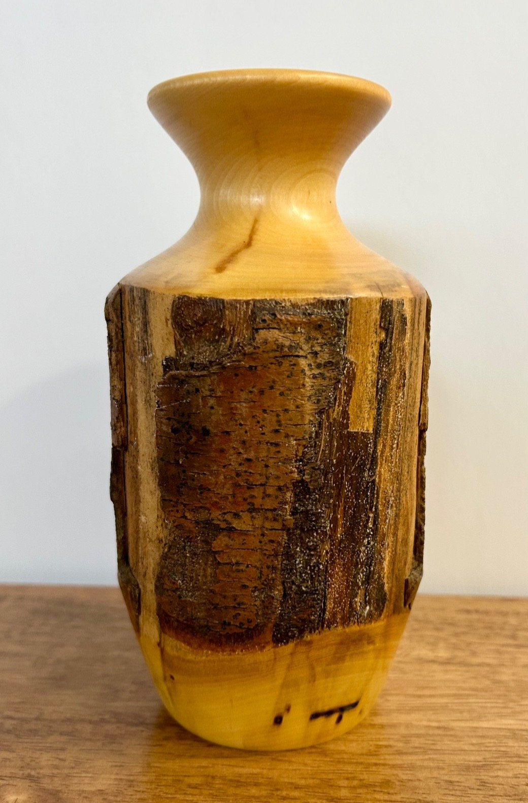 Vintage Folk Rustic Natural Tree Bark Hand-Turned Wood Bud Vase