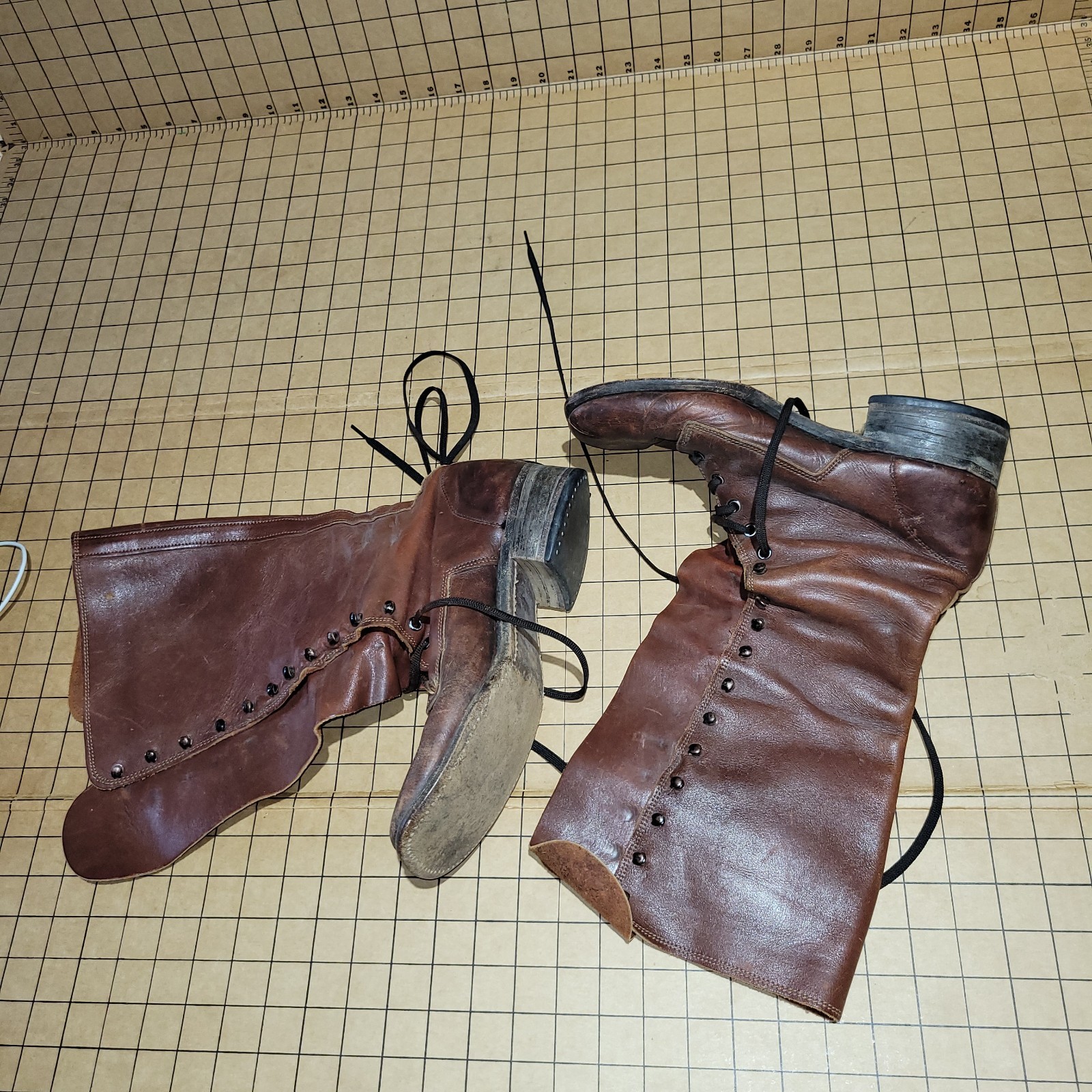 EXTREMELY RARE Vintage 1930s–1940s Leather Lace-Up Work BootsWartime Era... EXTREMELY RARE Vintage 1930s–1940s Leather Lace-Up Work BootsWartime Era...