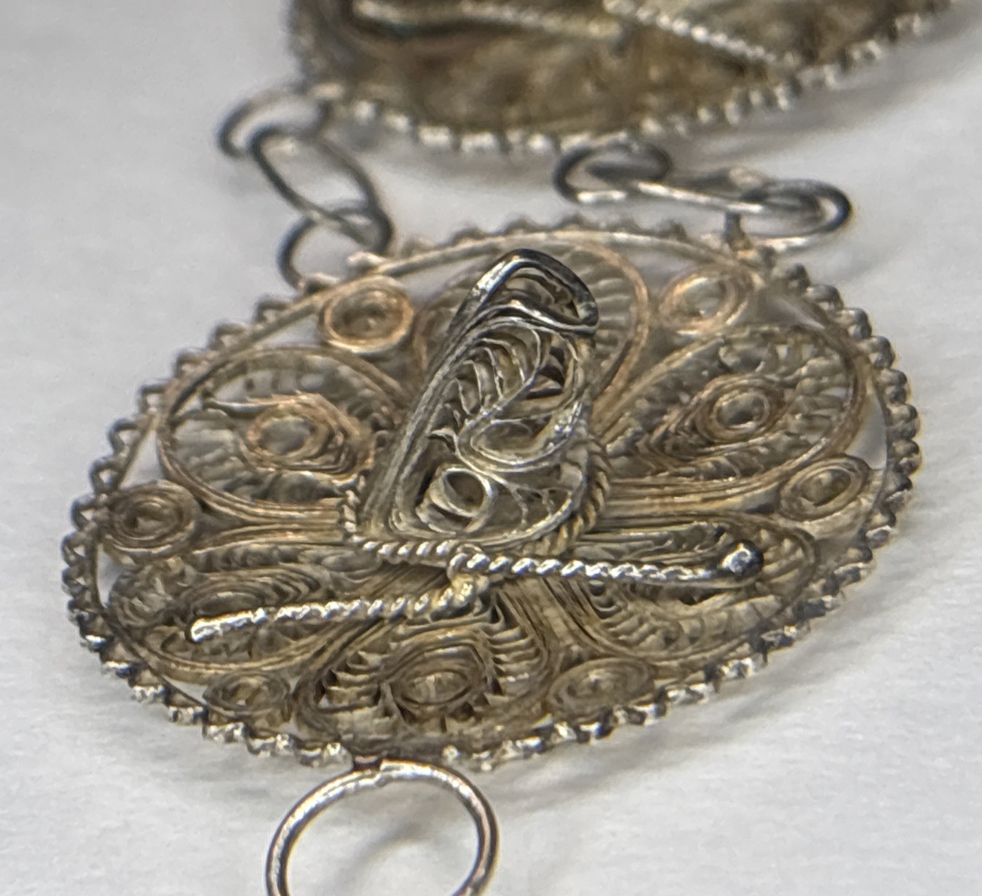 Vintage Sterling Silver Handcrafted Filigree Mexican Sombrero Bracelet 16.8g 8”