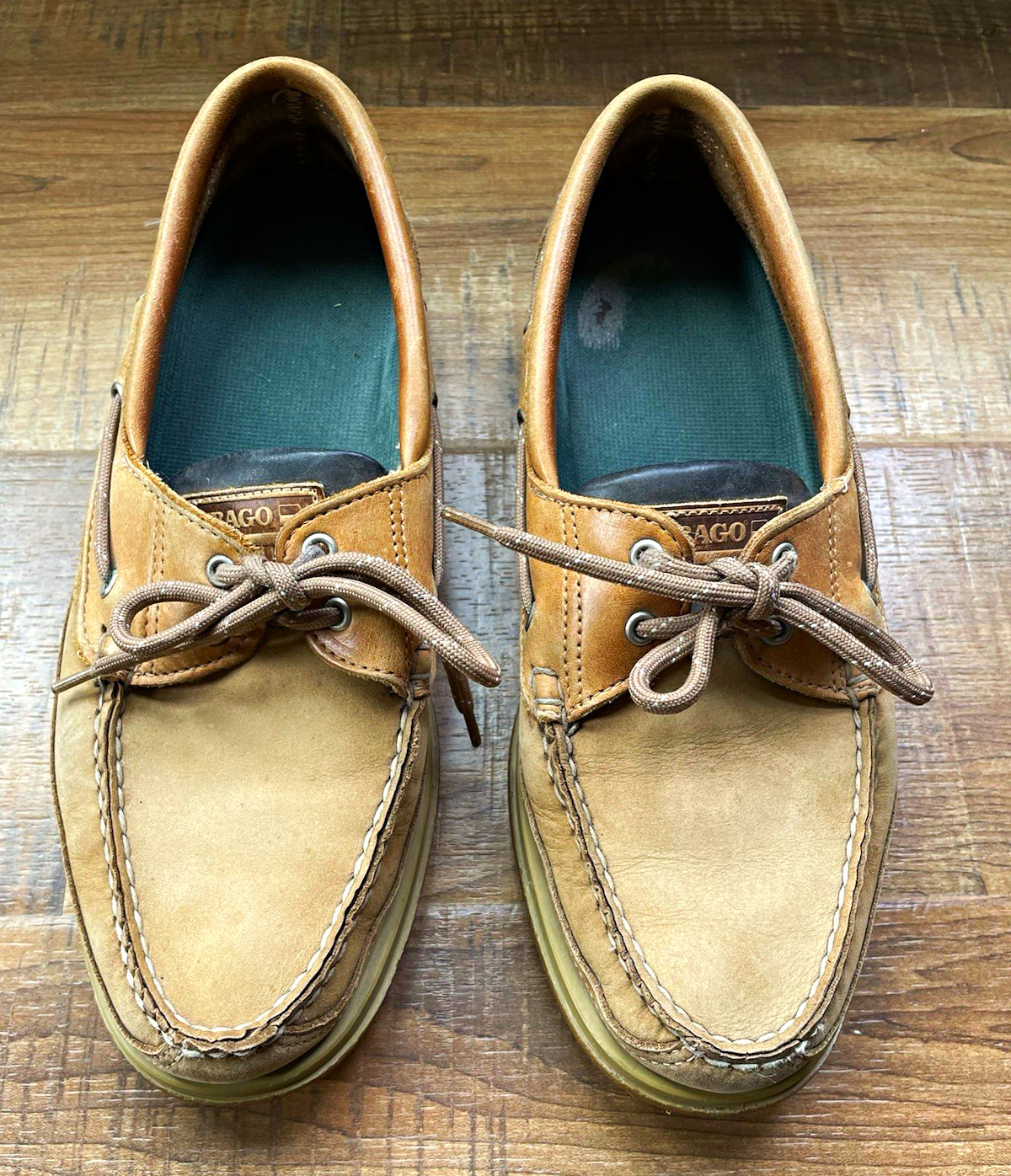 Sebago Docksides Men’s US 9 Leather Boat Shoes Tan/Brown Lace-Up Rubber Sole