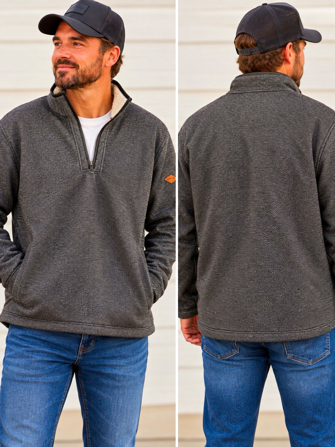 Orvis Men\'s Gray 2XL 1/4 Zip Lined Pullover Jacket Stand-Up Collar Logo