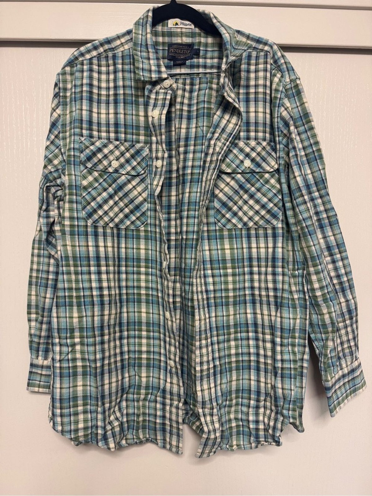 Pendleton Men\'s Blue and Green Plaid Button-Down Shirt