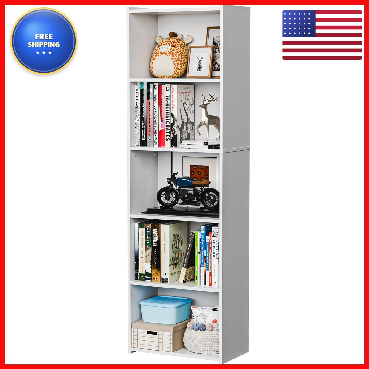 SUPER DEAL 5-Tier Open Shelf Bookcase 52 Inch White Bookshelf Storage Organizer