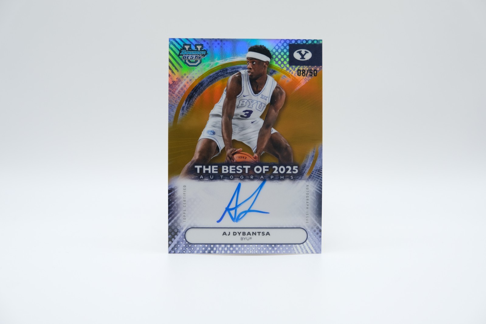 2025-2026 Bowman - AJ Dybantsa #BA-AD - BYU Wizards Gold 08/50 Hard Signed AU