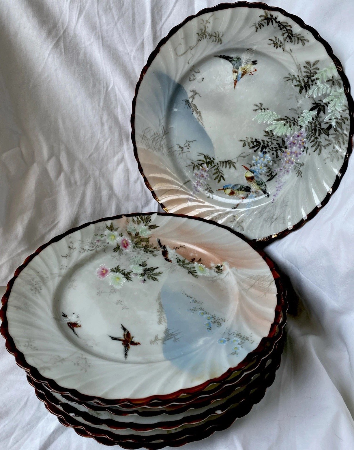 Japanese Kutani Fine Porcelain Plates Meiji Signed Hand painted Satsuma Antique