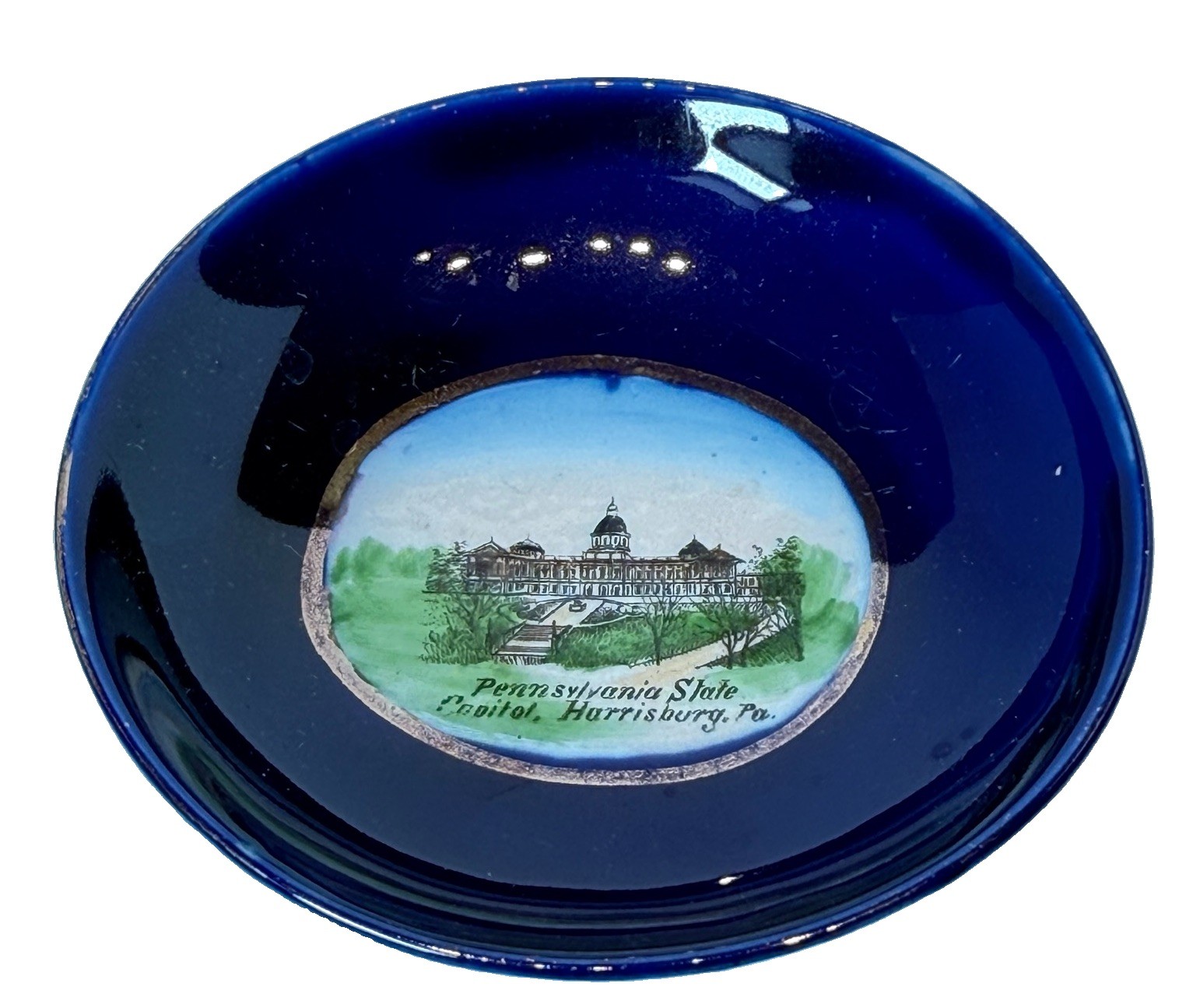HARRISBURG PA Pennsylvania CAPITOL Antique COBALT Souvenir TRINKET DISH HARRISBURG PA Pennsylvania CAPITOL Antique COBALT Souvenir TRINKET DISH