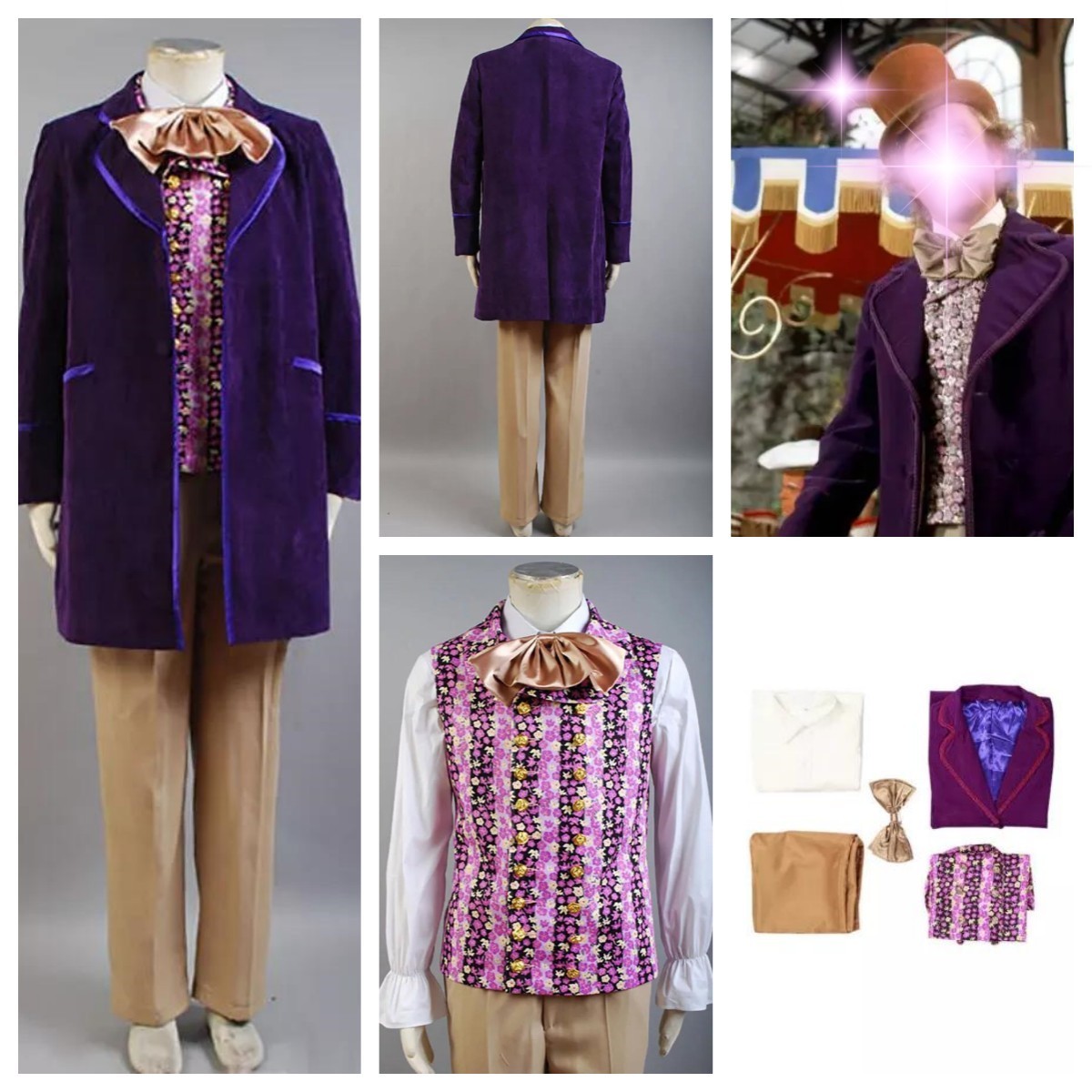 Willy Wonka Gene Wilder 1971 Cosplay Costume party Factory Willy Purple Outfits Willy Wonka Gene Wilder 1971 Cosplay Costume party Factory Willy Purple Outfits