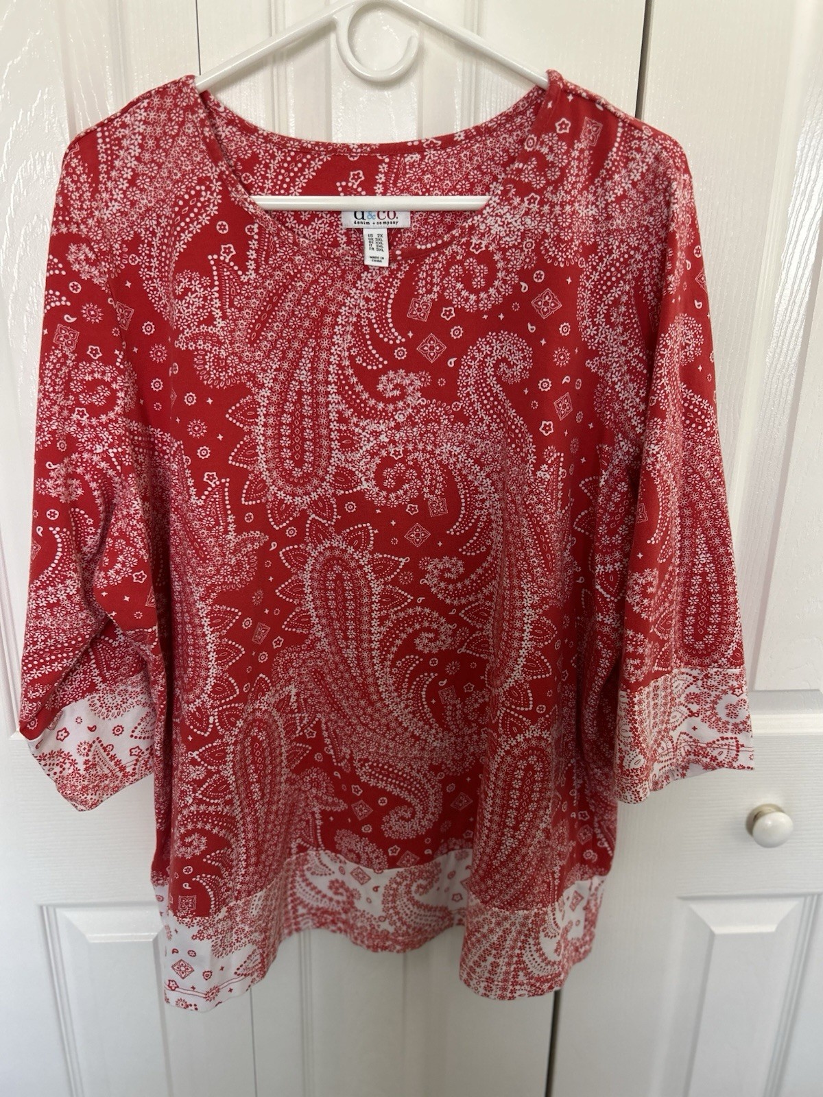 D And Co Red Paisley Tunic Top Size 2X