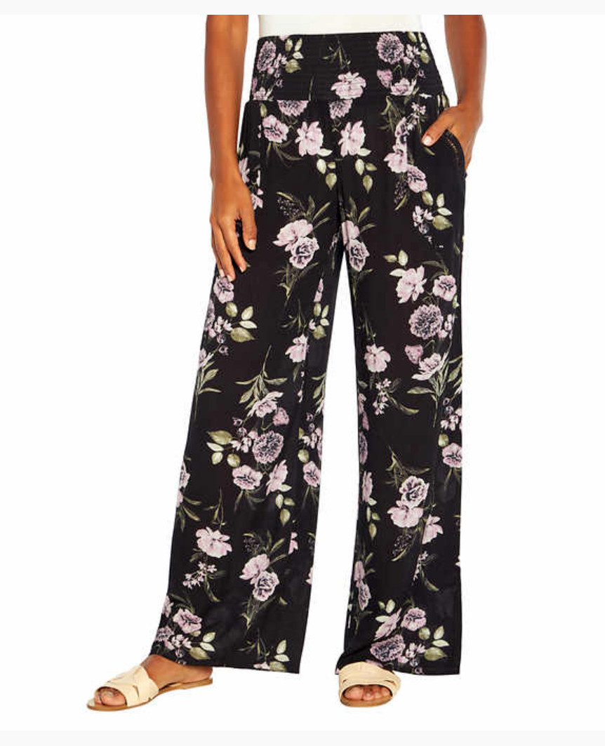 NWT Three Dots Women\'s Pull On Wide Leg Crepe Paperbag Pants Size L $50 9C125