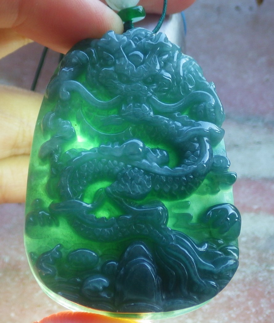 Video Certified Green Natural A Jade jadeite Pendant Dragon 龙腾四海 134253