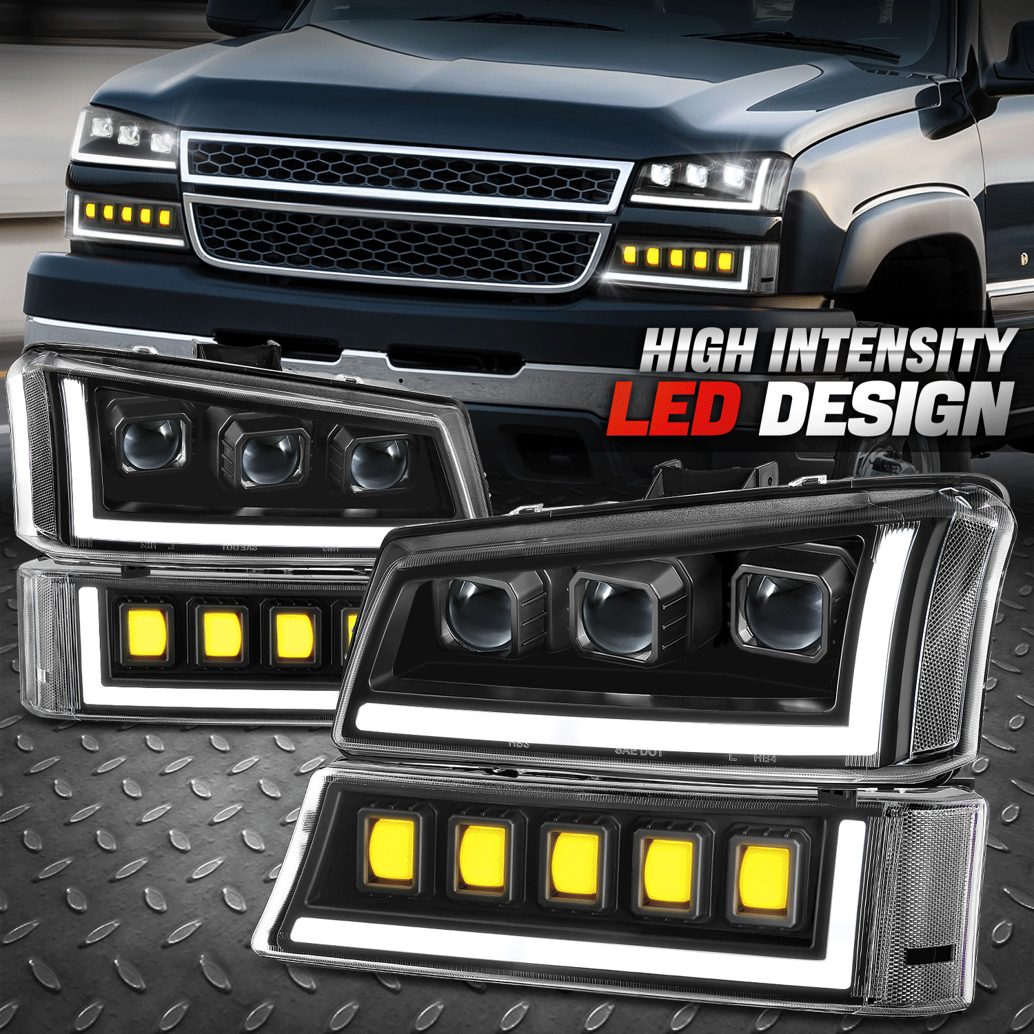 For 03-06 Silverado Avalanche Start-Up Sequentail DRL LED Projector Headlights