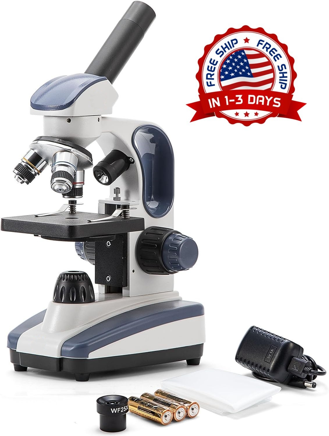 Microscopio monocular compuesto con aumento de 40X a 1000X y doble luz NUEVO US