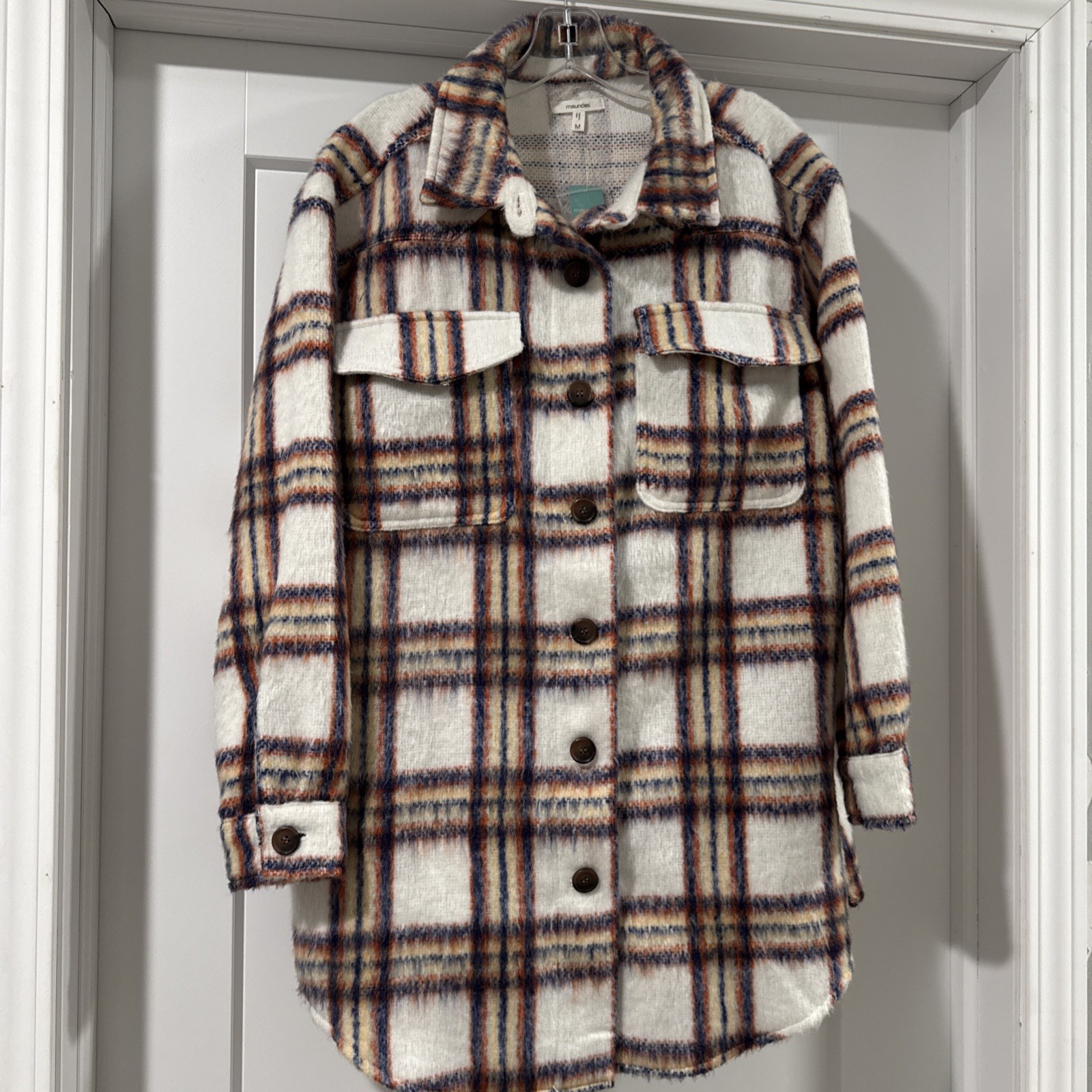 NWT Maurices Faux Wool Plaid Shacket, Size Medium, Outdoors Cabincore Rustic