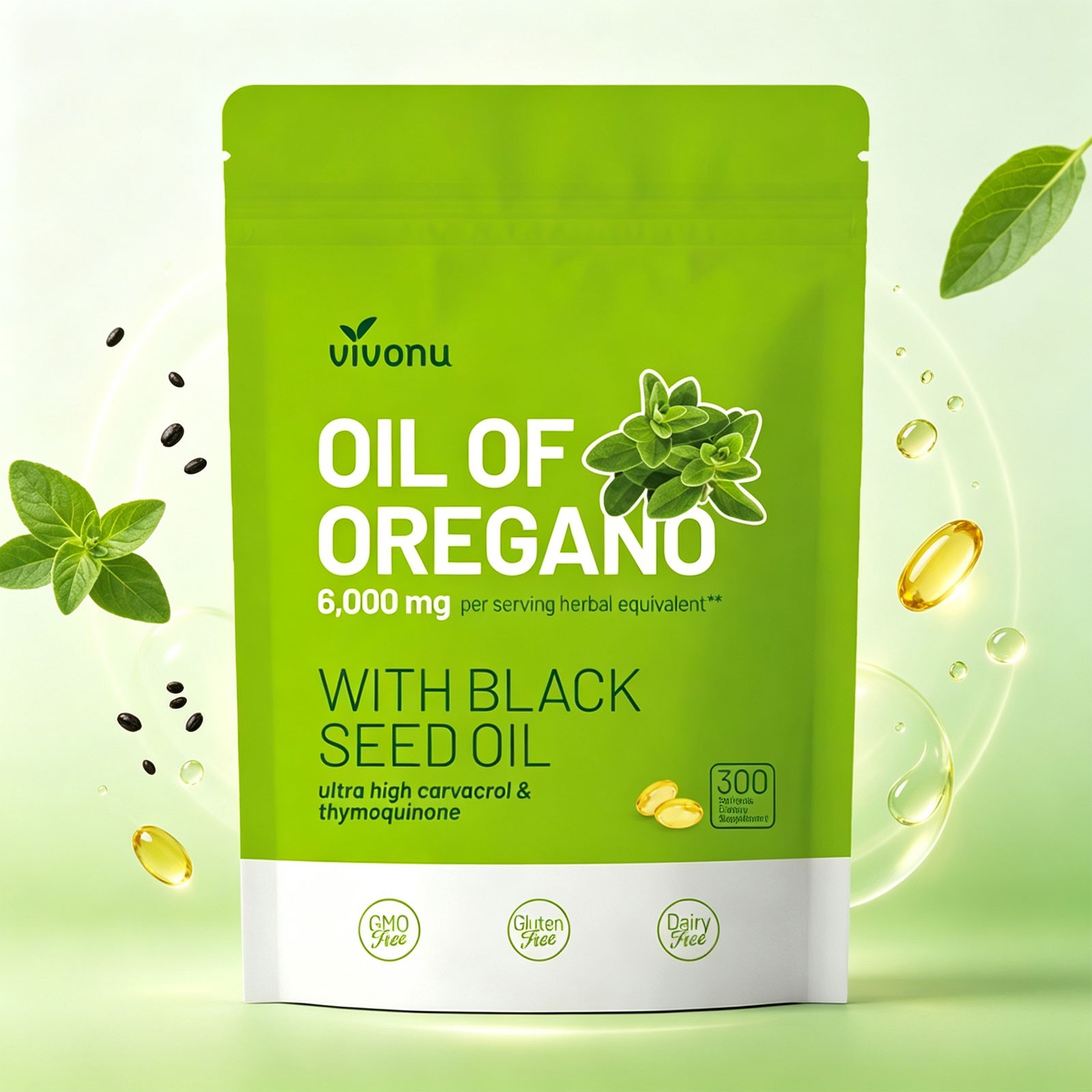 2 in 1 Oil of Oregano Black Seed Softgels Count with Carvacrol,Immune Support