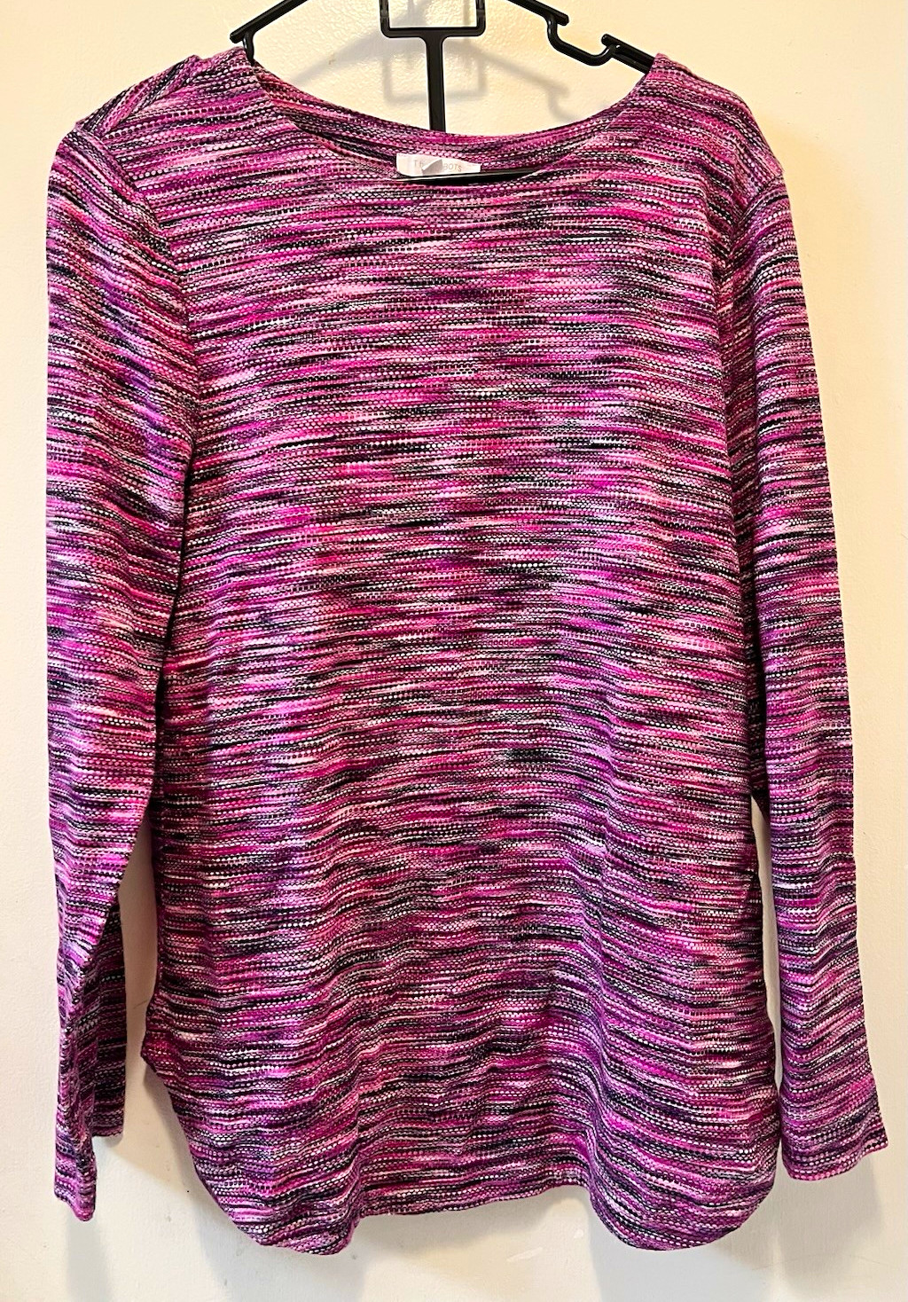 T by Talbots Womens L Pink/Purple/Black Striped Round Neck Knit Pullover Top
