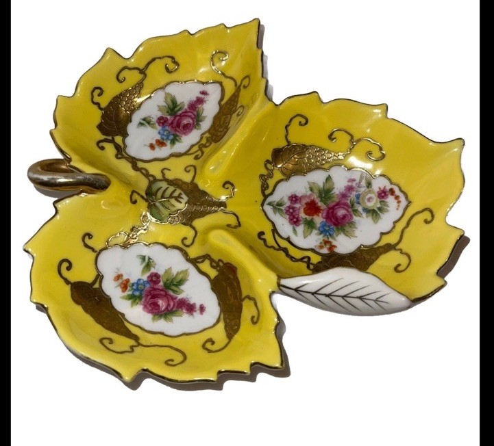 Nice Beautiful Antique Divided Dish Server Yellow Floral