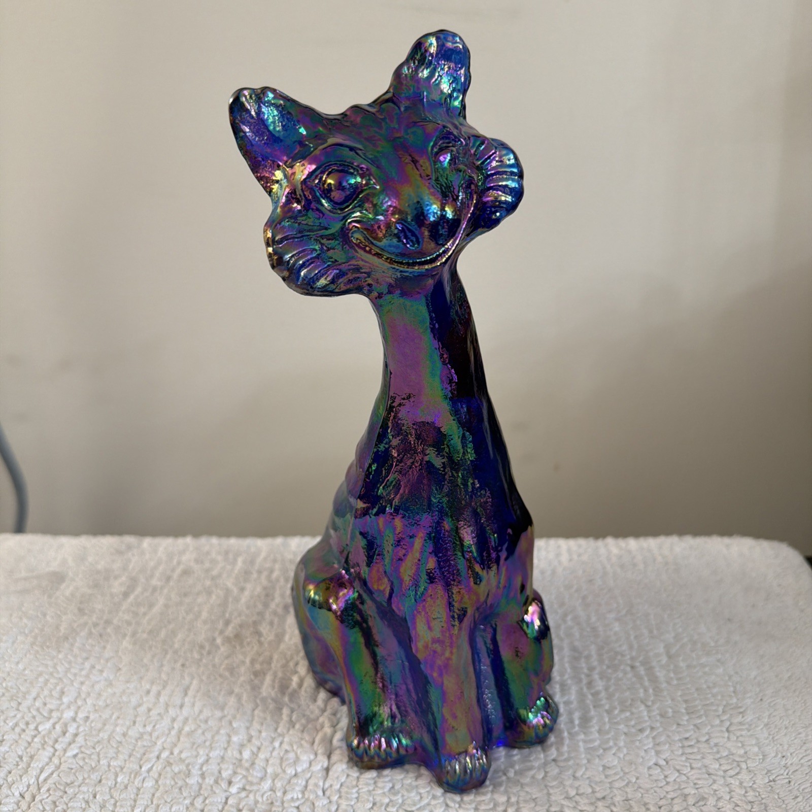 Fenton Cobalt Carnival Glass Winking Alley Cat