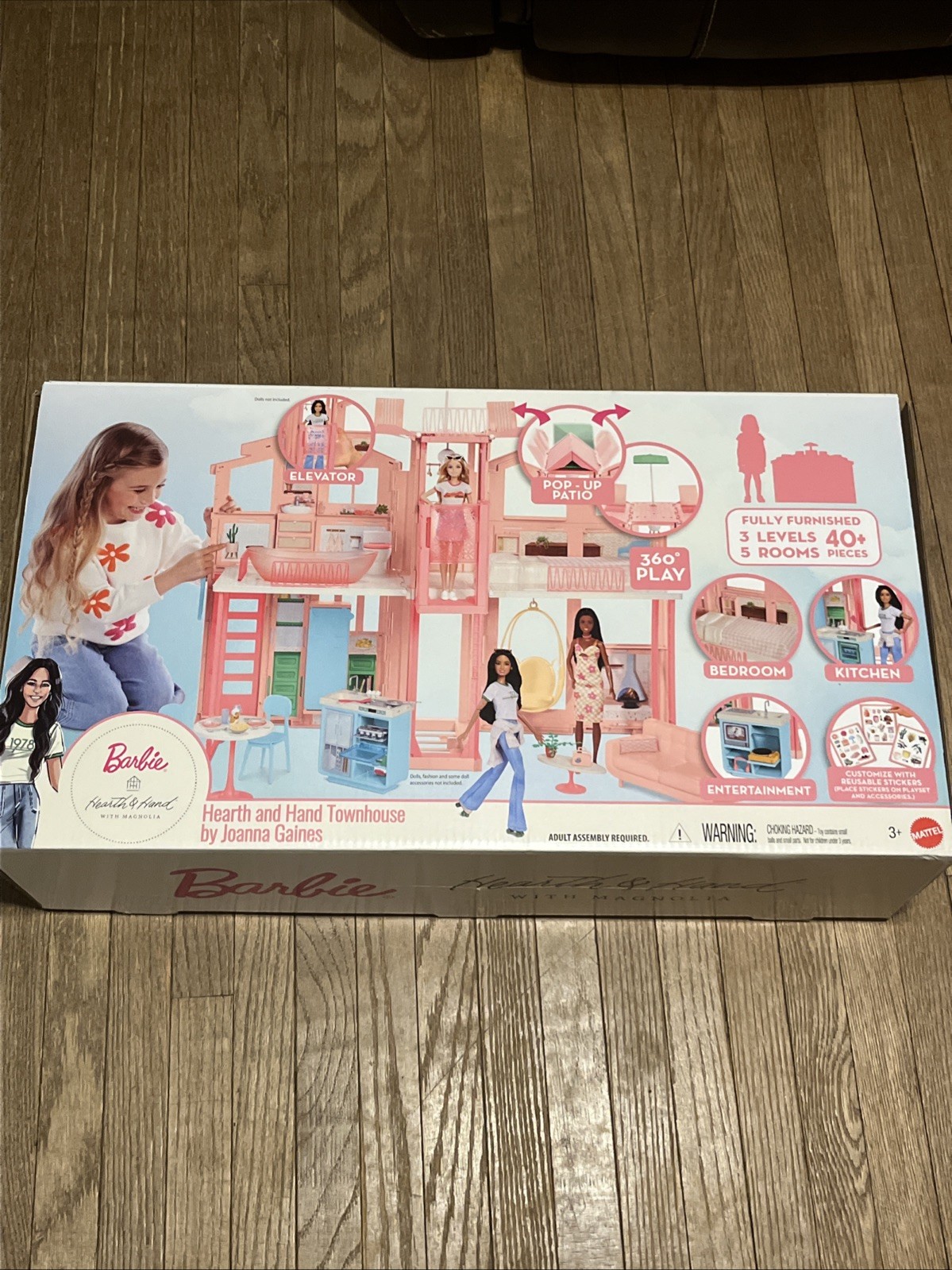 Hearth & Hand Joanna Gaines Barbie Townhouse Playset 3-Level Dollhouse 40 Pcs