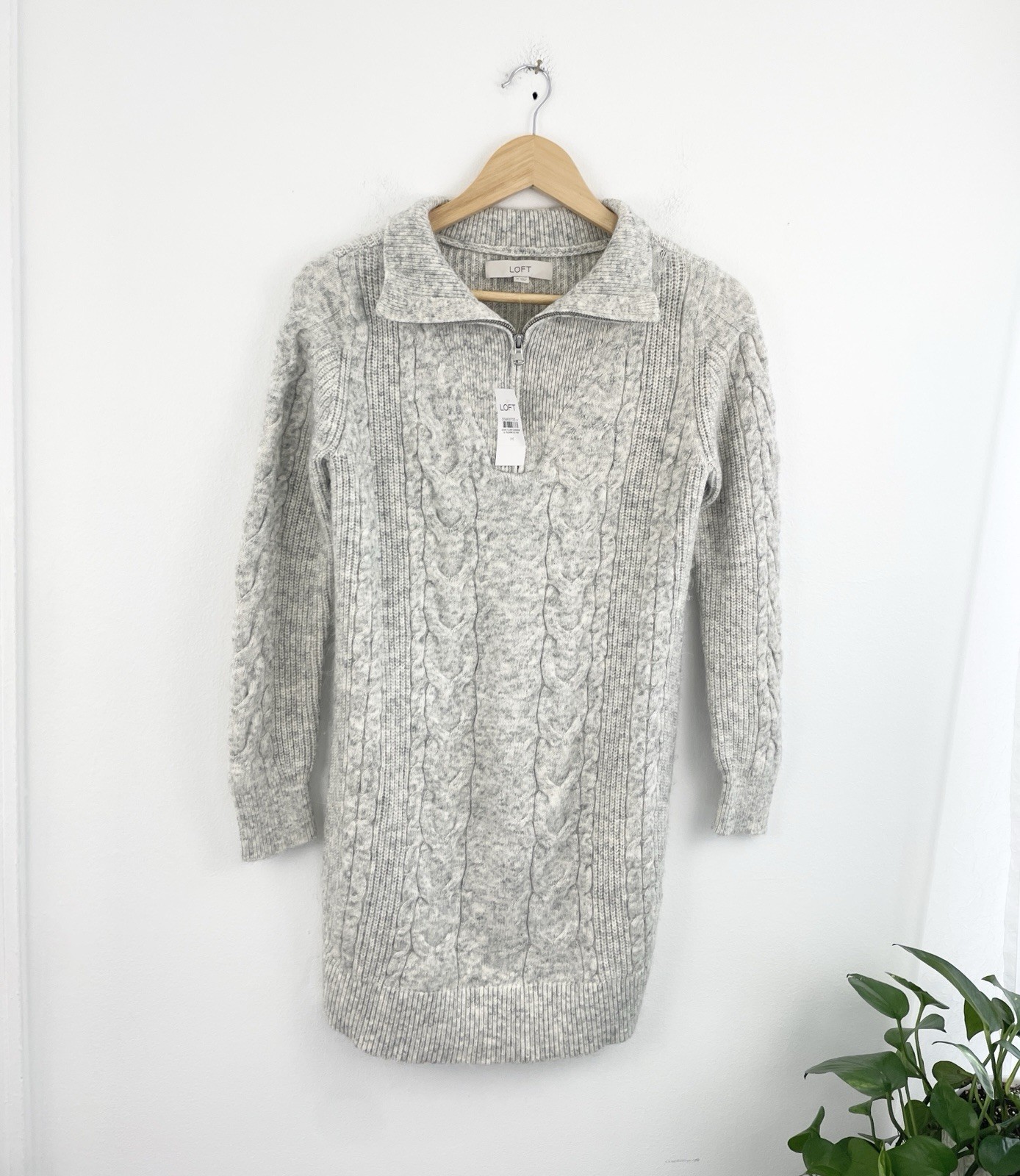 Loft M Gray Chunky Knit Soft 1/4 Zip Tunic Sweater Women’s Medium New 