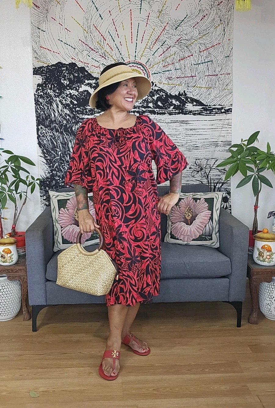 Sears One Papaya Hawaii Women\'s Rayon Pullover Dress Tribal floral  Sz L NWT new