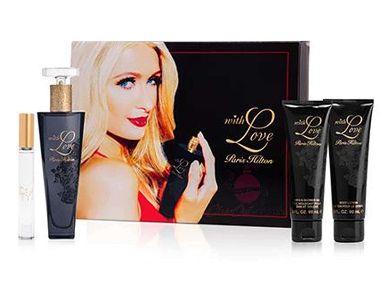 With Love by PARIS HILTON 4 PC Gift Set for Women-3.4 oz EDP Spray + More
