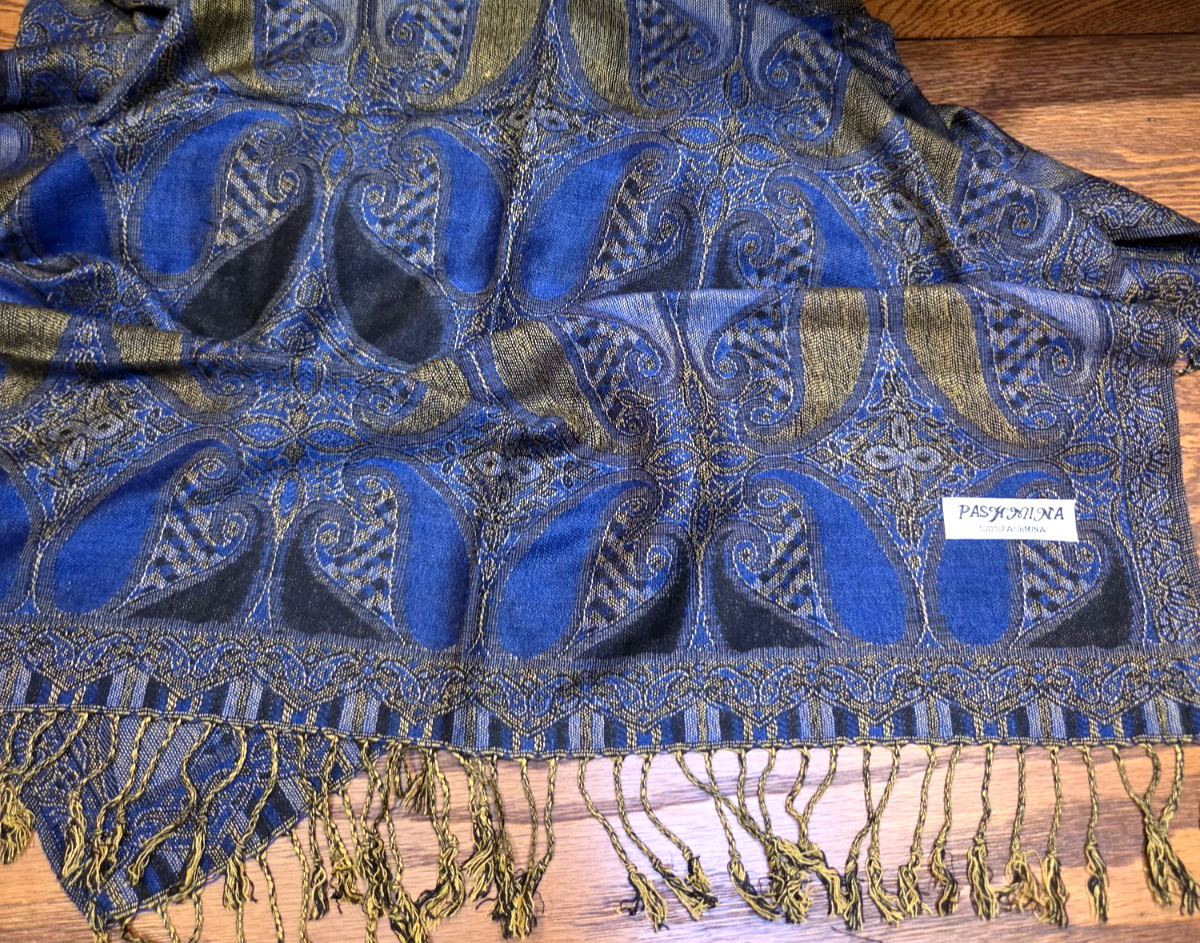 Vtg Pashmina Fringed Large Scarf/Sari-Cashmere/Silk  74\