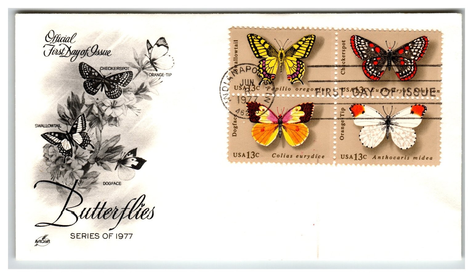 Scott #1712-15 1977 Butterflies First Day Cover FDC Artcraft Indianapolis