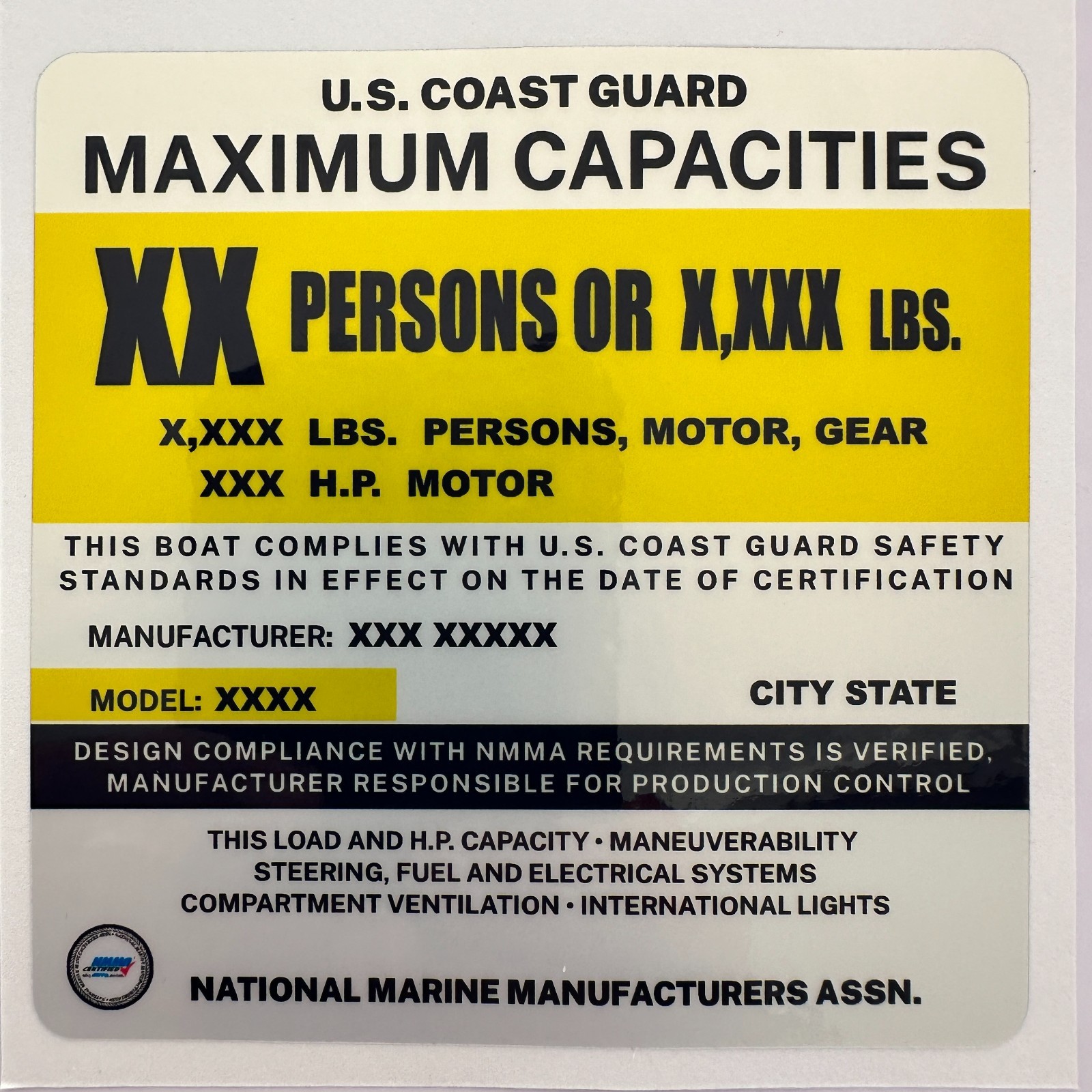 Custom Marine Boat Capacity Plate Replacement Decal Tag Sticker USCG 3M
