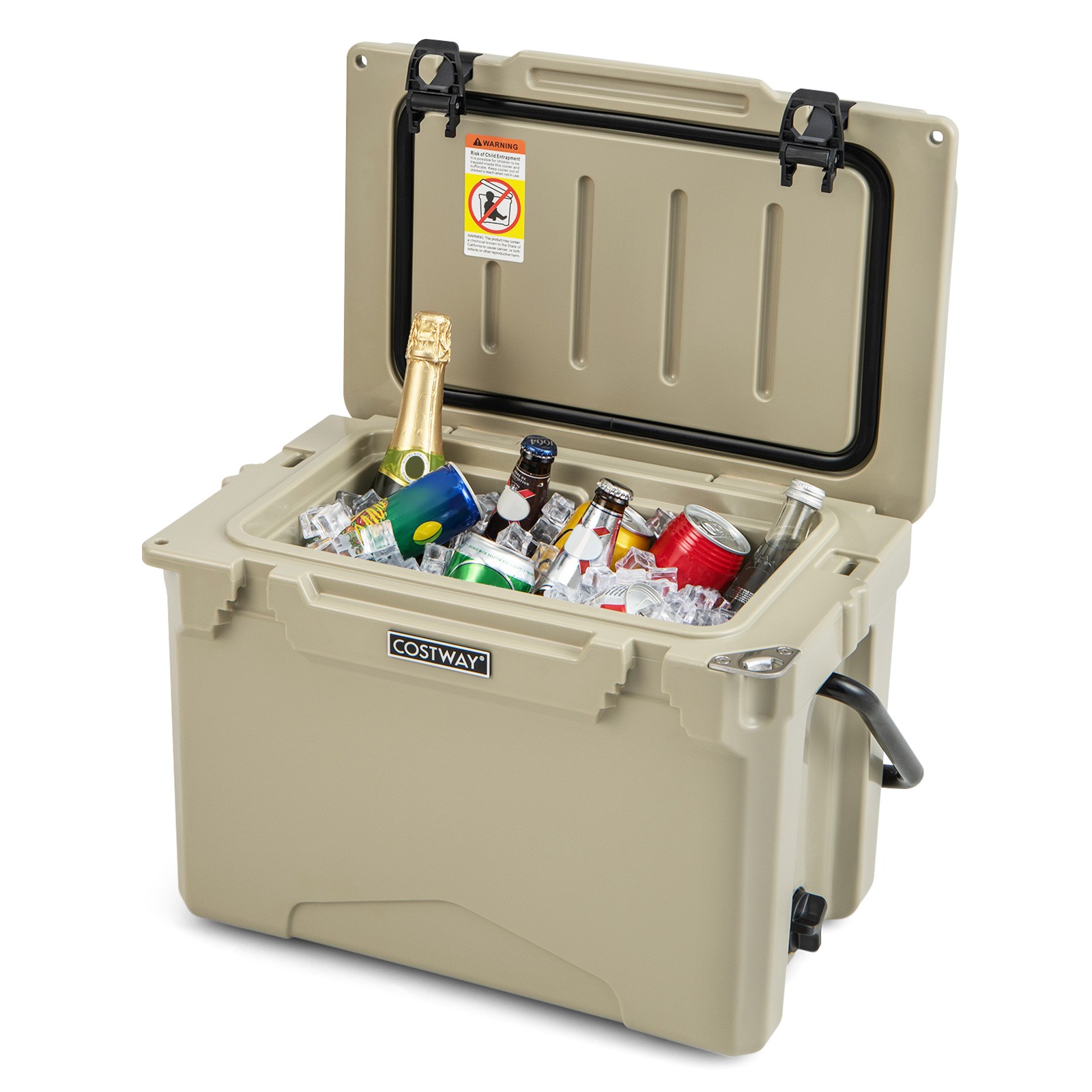25QT Portable Cooler Rotomolded Ice Chest Insulated, Ice Box for 5-7 Days Tan