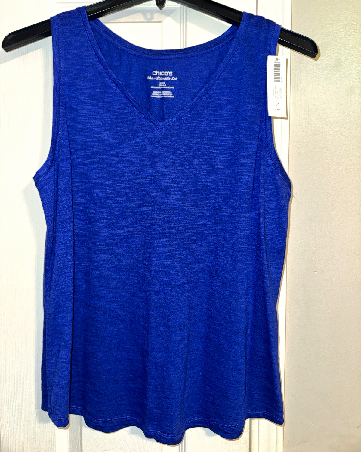 NWT Chico\'s Ultimate Tee Tank Top Sleeveless V-Neck Blue Size 2 Cotton Modal NWT Chico\'s Ultimate Tee Tank Top Sleeveless V-Neck Blue Size 2 Cotton Modal