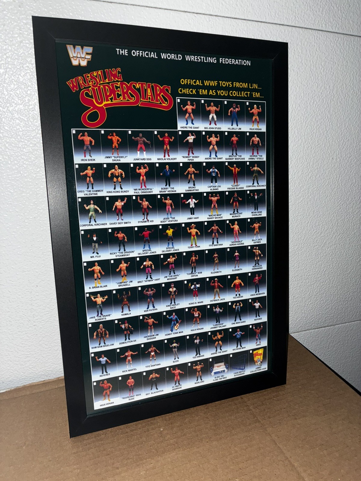 WWF Custom Made LJN Framed Black Card Check List Poster.. 11x17 Plexi Frame WWE