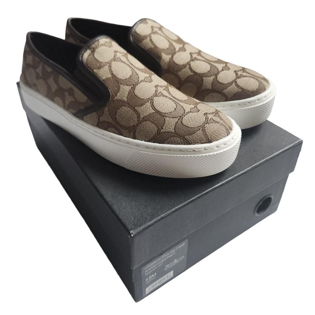 Coach Cameron Outline Signature C Slip-On Sneaker Khaki/Chestnut Size 7.5M