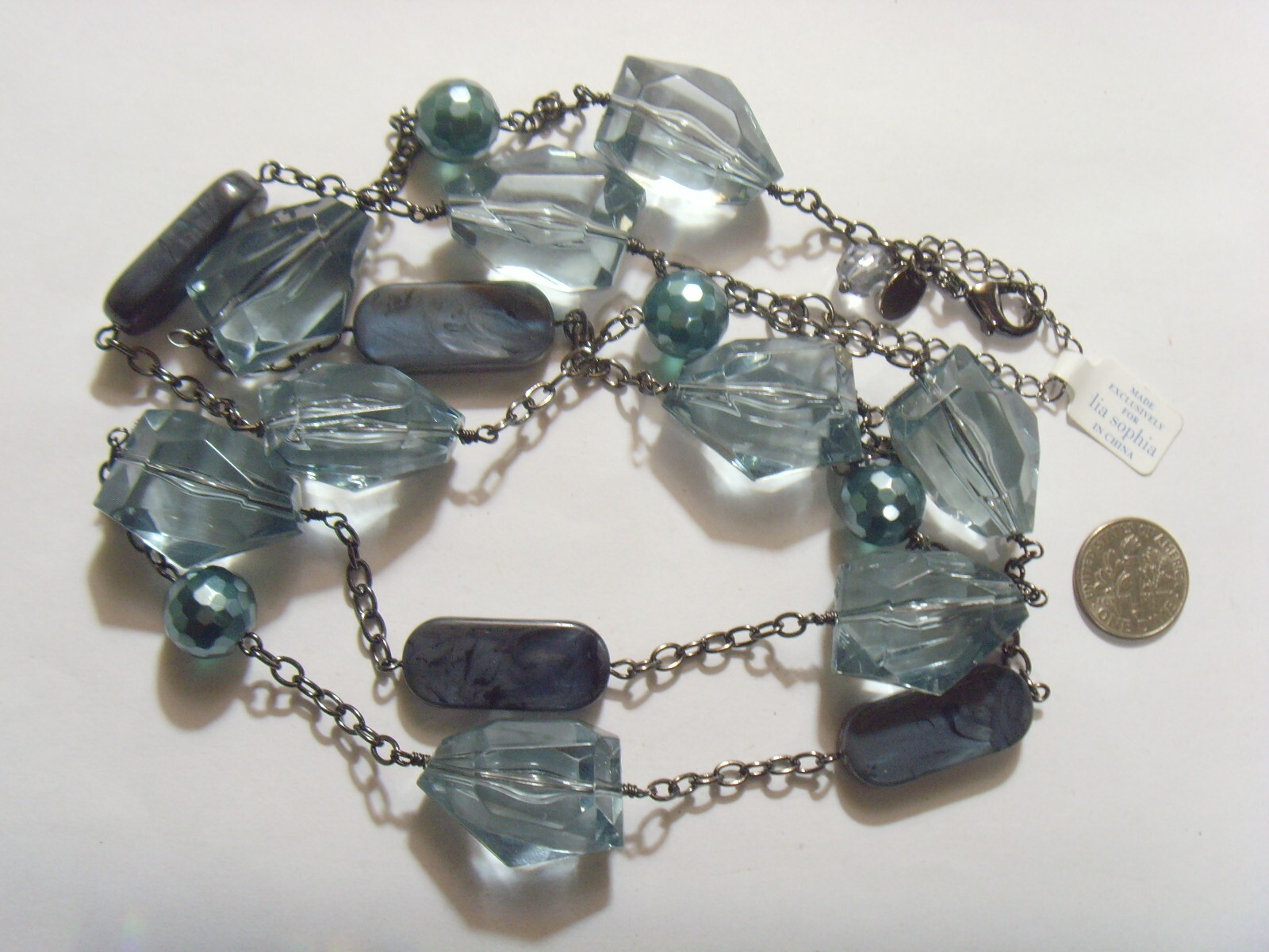 vintage Lia Sophia jewelry 40 inch large necklace faux Sapphire Lucite FC1111