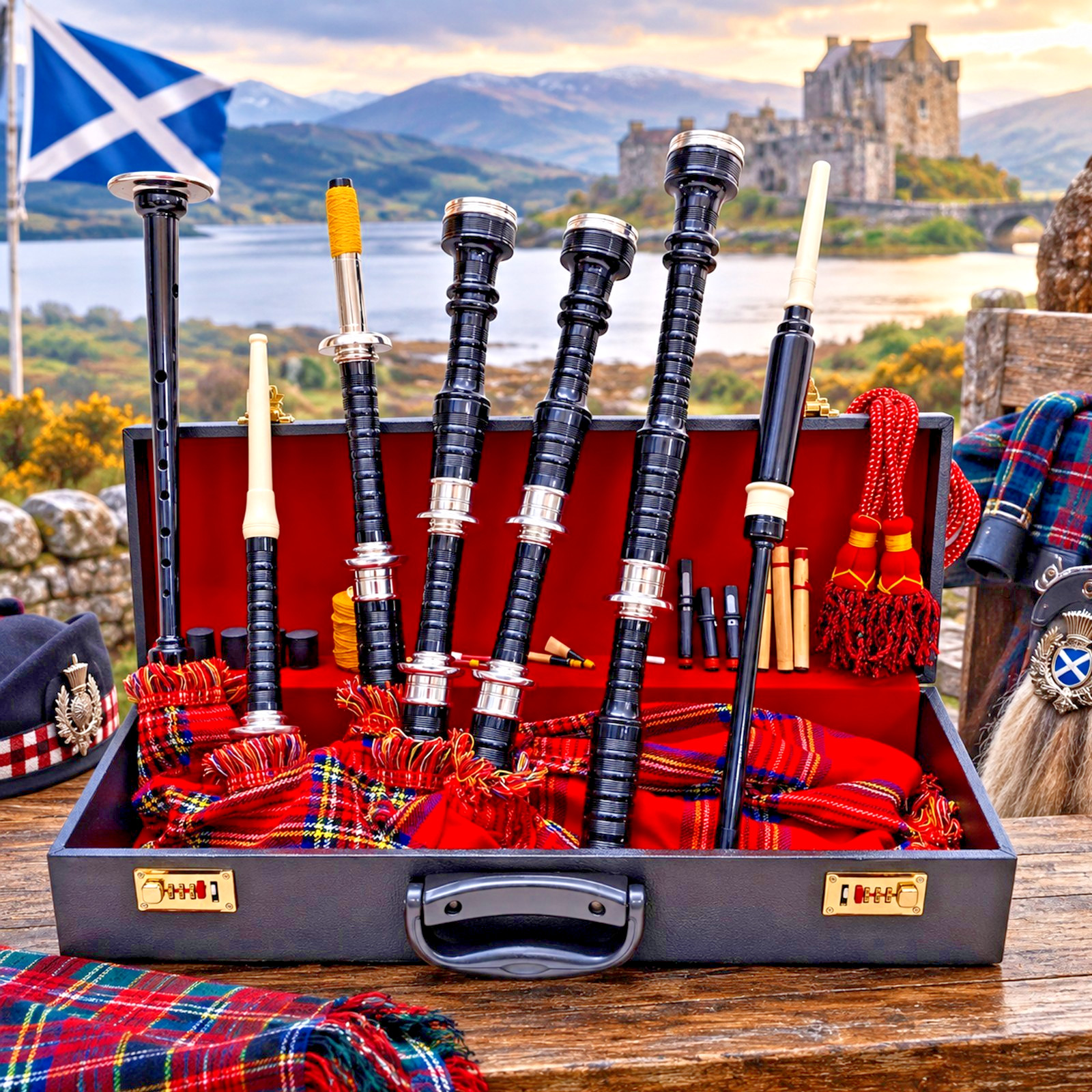 Professional Scottish Highland Bagpipe Complete Set Silver Mounts With Hard Case