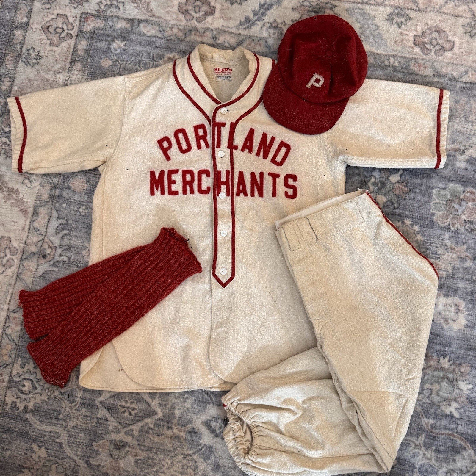 Vintage 30s-40s? Portland Merchants Dodge Davis Flannel Baseball Jersey Wool Hat