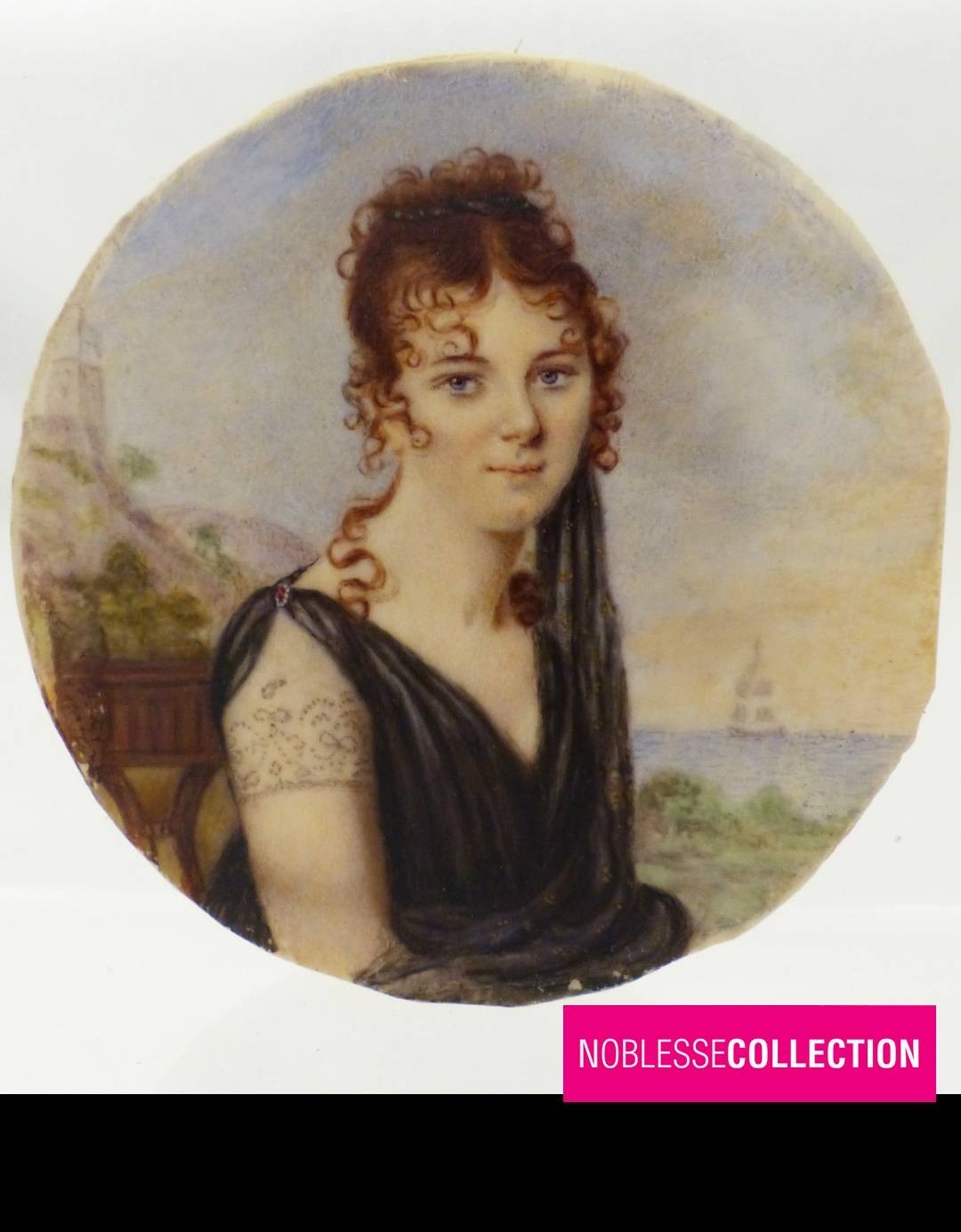 ANTIQUE FRENCH LADY PORTRAIT MINIATURE HAND PAINTED EMPIRE STYLE Circa 1850