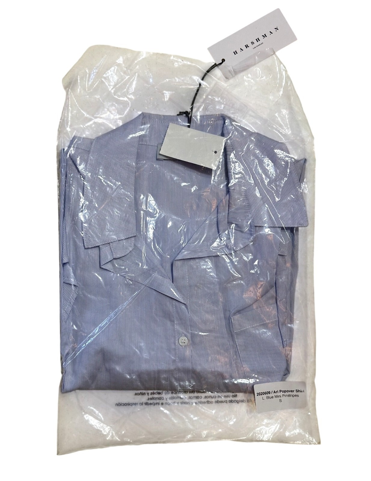 Harshman Ari Popover Shirt Blue Mini Pinstripes S New With Tags $192 Harshman Ari Popover Shirt Blue Mini Pinstripes S New With Tags $192