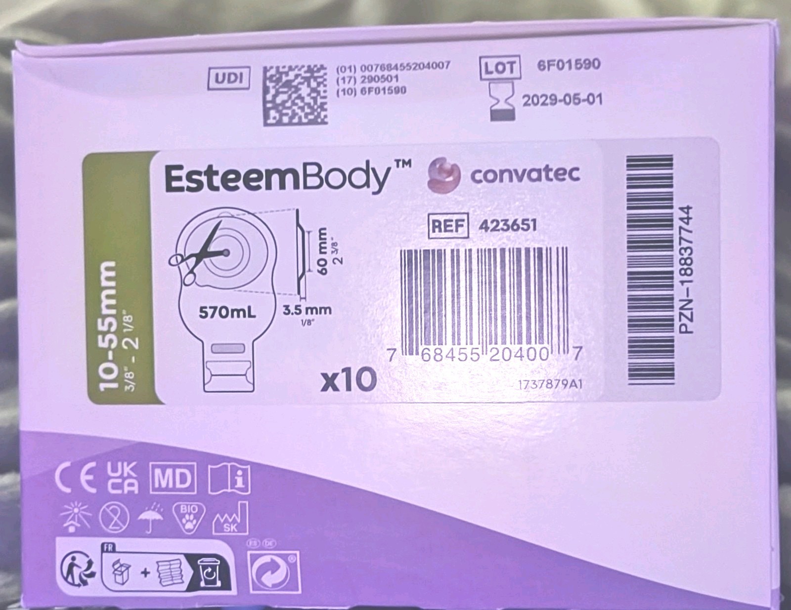Convatec Esteem 423651 Convex 10-55mm Pouches *FRESH* EXP 2029