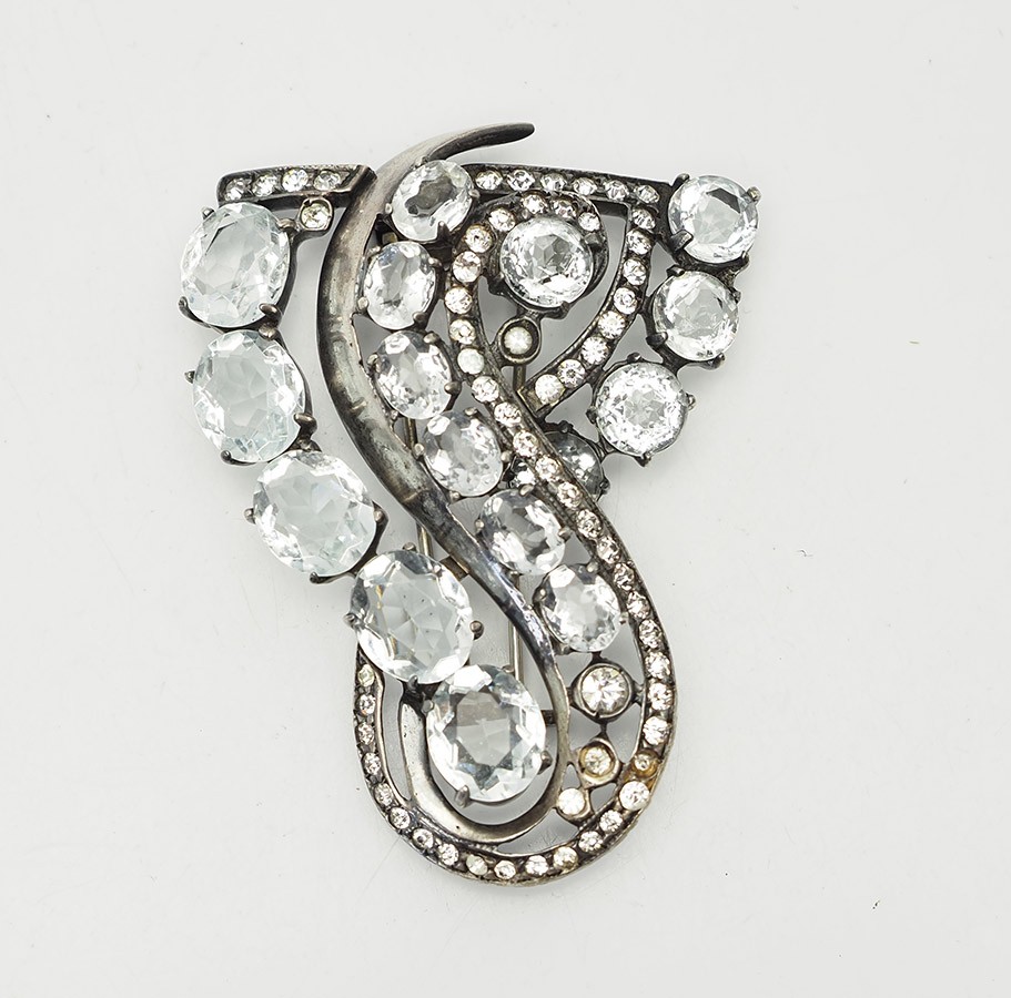 Superb large antique crystals sterling silver shawl fur pin clip by Eisenberg Superb large antique crystals sterling silver shawl fur pin clip by Eisenberg