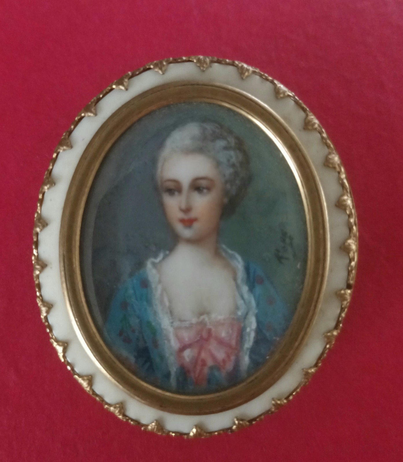 early 19th c  signed hand painted gilt bronze miniature Madame de Pompadour 